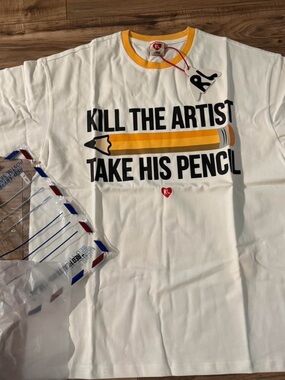 White & Yellow Graphic Short Sleeve Tee - Kill The Artist Design